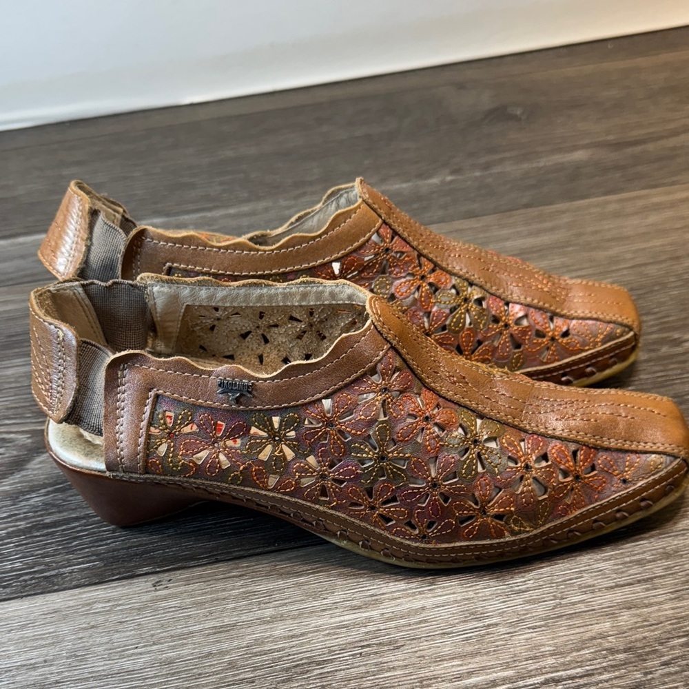 Pikolinos Brown floral Leather Slip-On Shoes size 37 (j128) - Picture 8 of 11